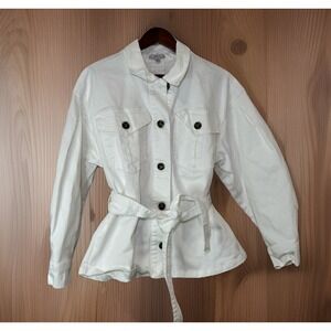 Bláshe White Belted Utility Jacket Womens Medium Cotton Button Front Safari